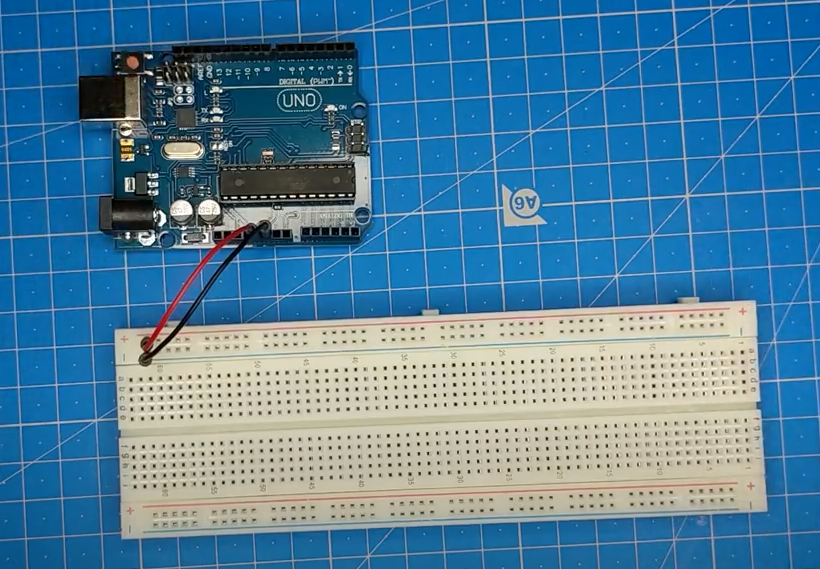 Arduino connected to prototyping board