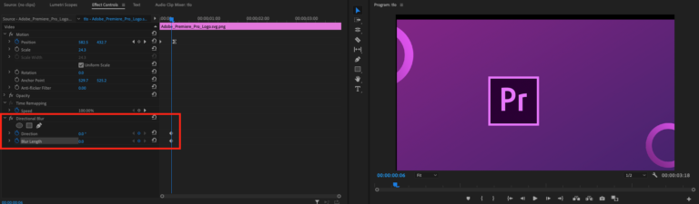 Dodawanie efektu blur do obiektu w Adobe Premiere Pro - krok 2