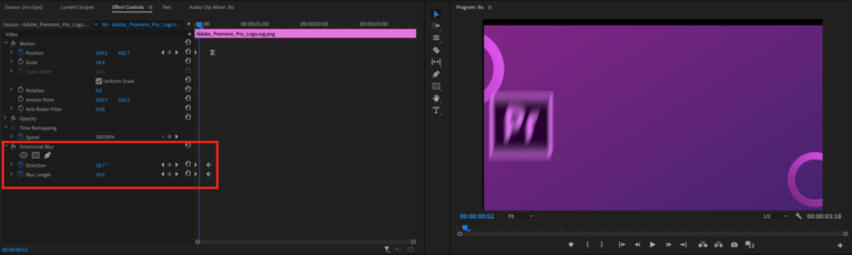 Dodawanie efektu blur do obiektu w Adobe Premiere Pro - krok 3