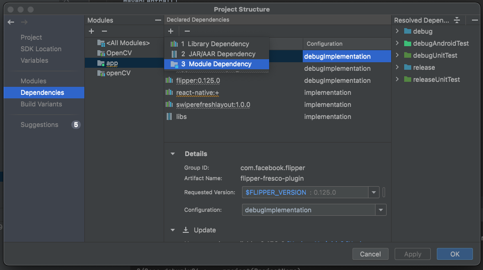 Module dependency w Android Studio